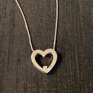 18” sterling silver heart necklace w/ diamond
